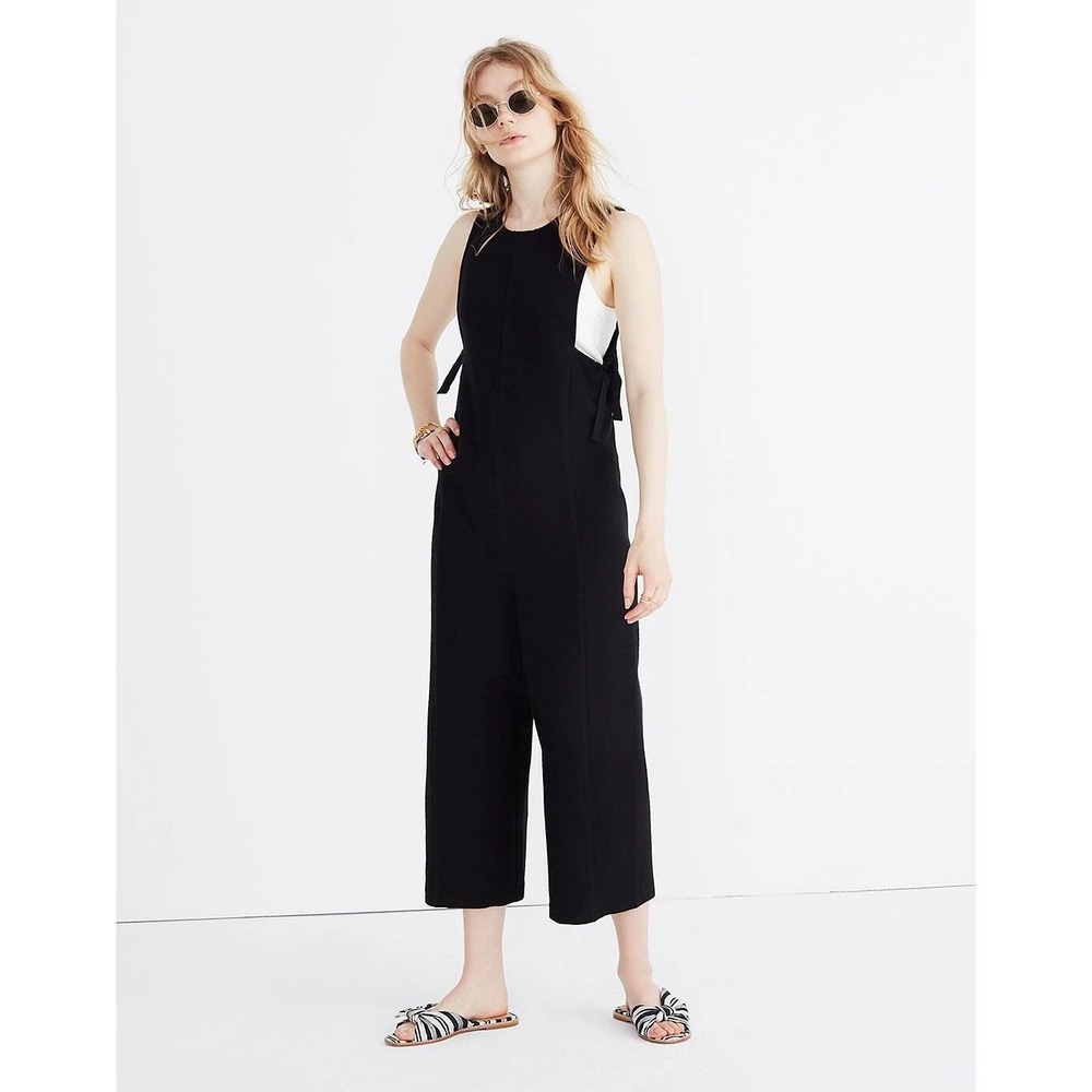 Madewell Womens Black Textured Cotton Knit Bow Tie Side Wide Leg‎ Jumpsuit XS